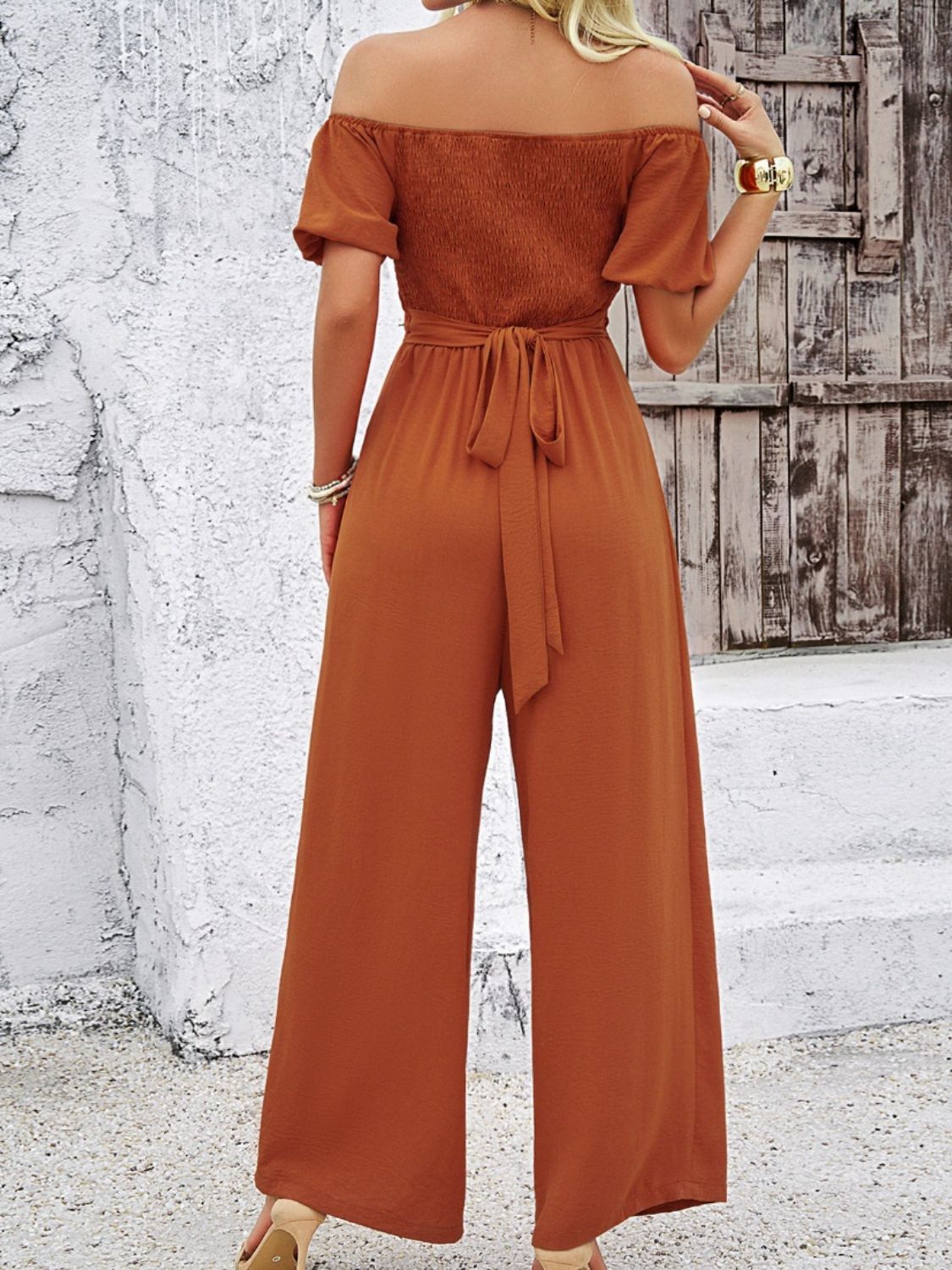 Off Shoulder Wide Leg Jumpsuit