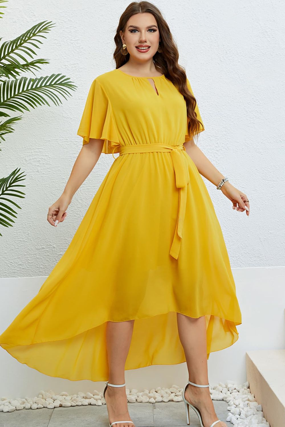 Flutter Sleeve High-Low Dress