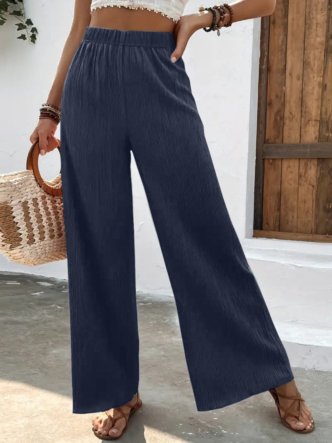 Textured Wide Leg Pants