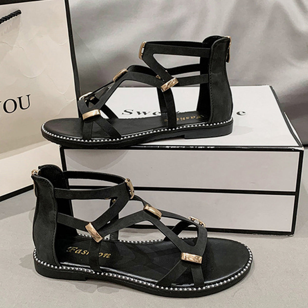 Zip Back Sandals