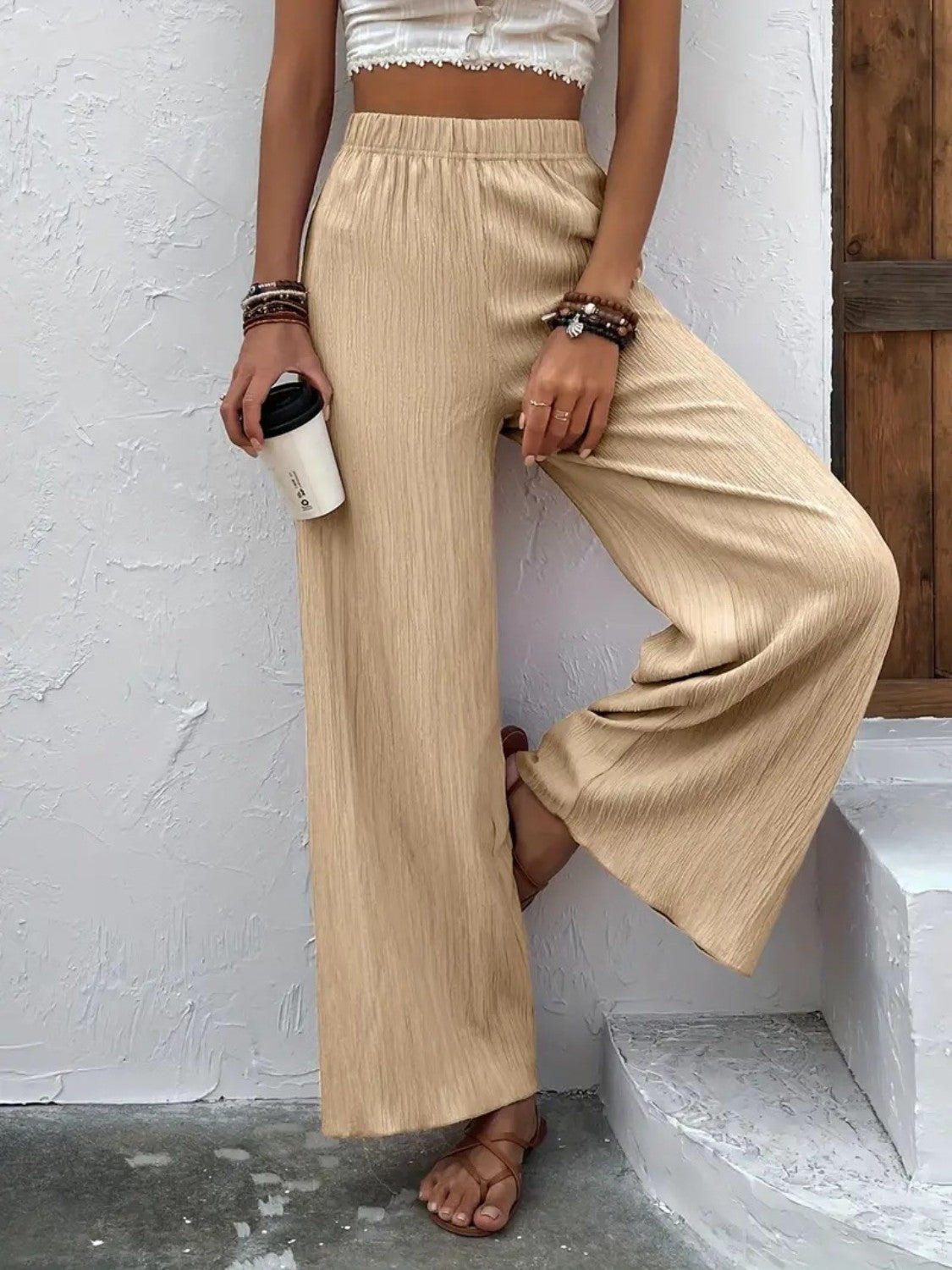 Textured Wide Leg Pants