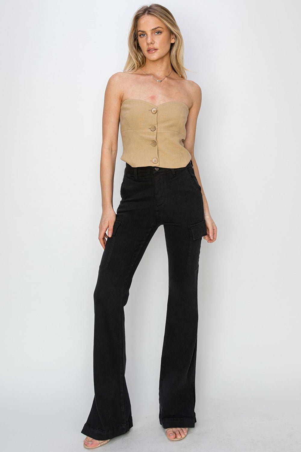 Side Slit Cargo Bootcut Jeans