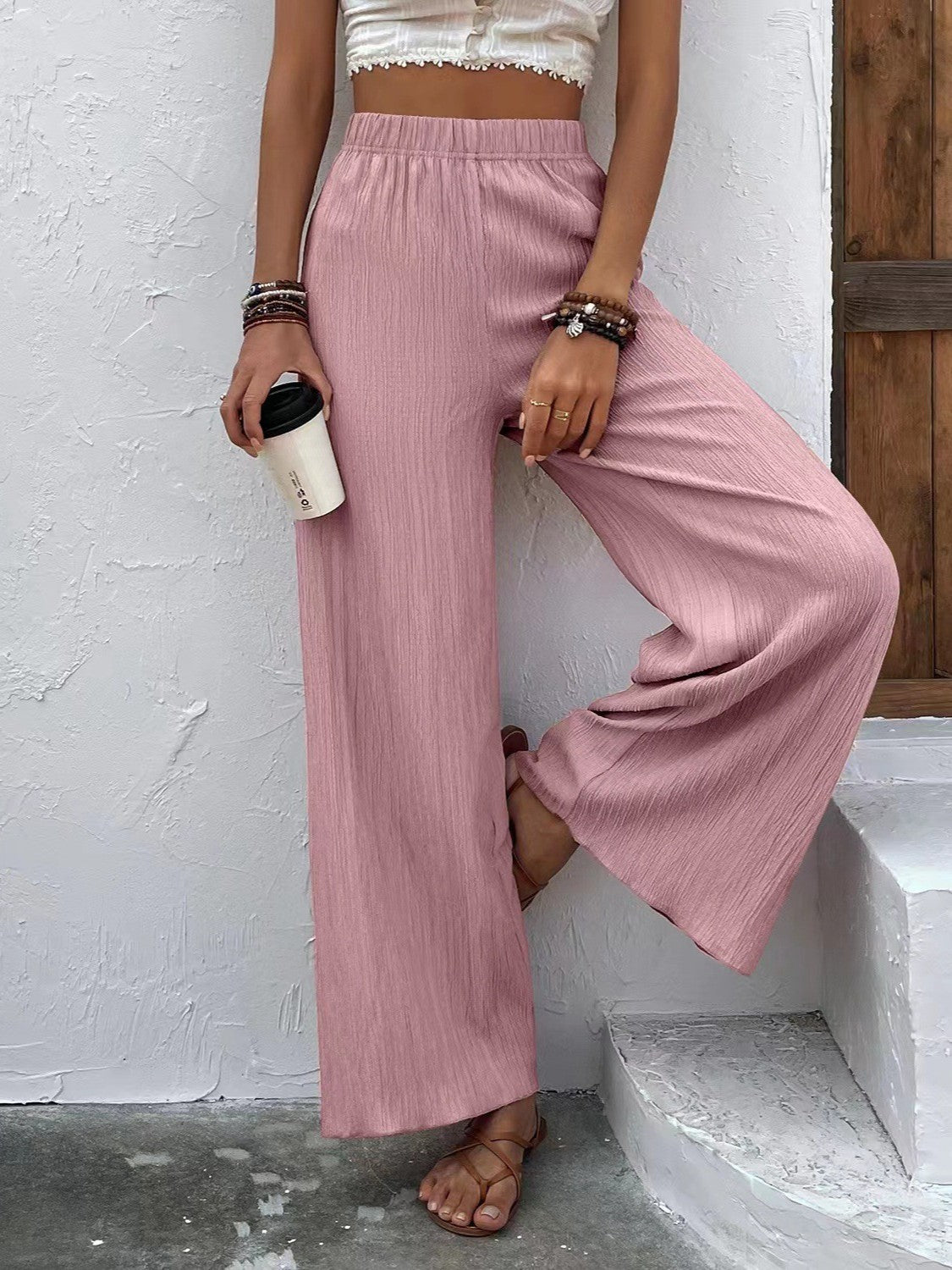 Textured Wide Leg Pants