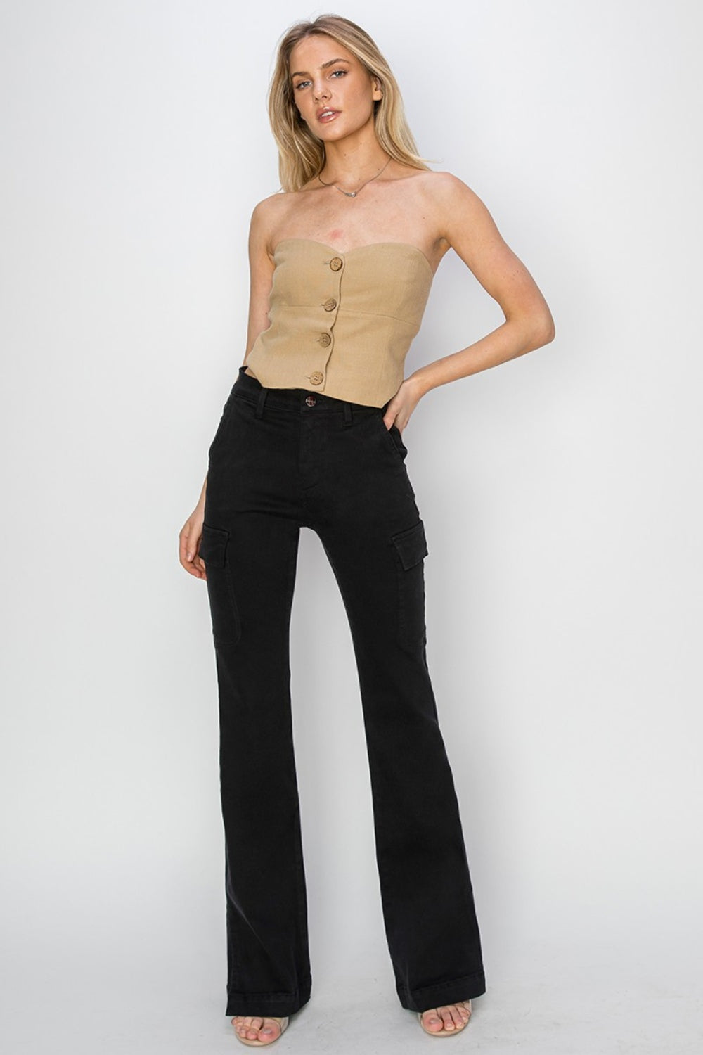 Side Slit Cargo Bootcut Jeans