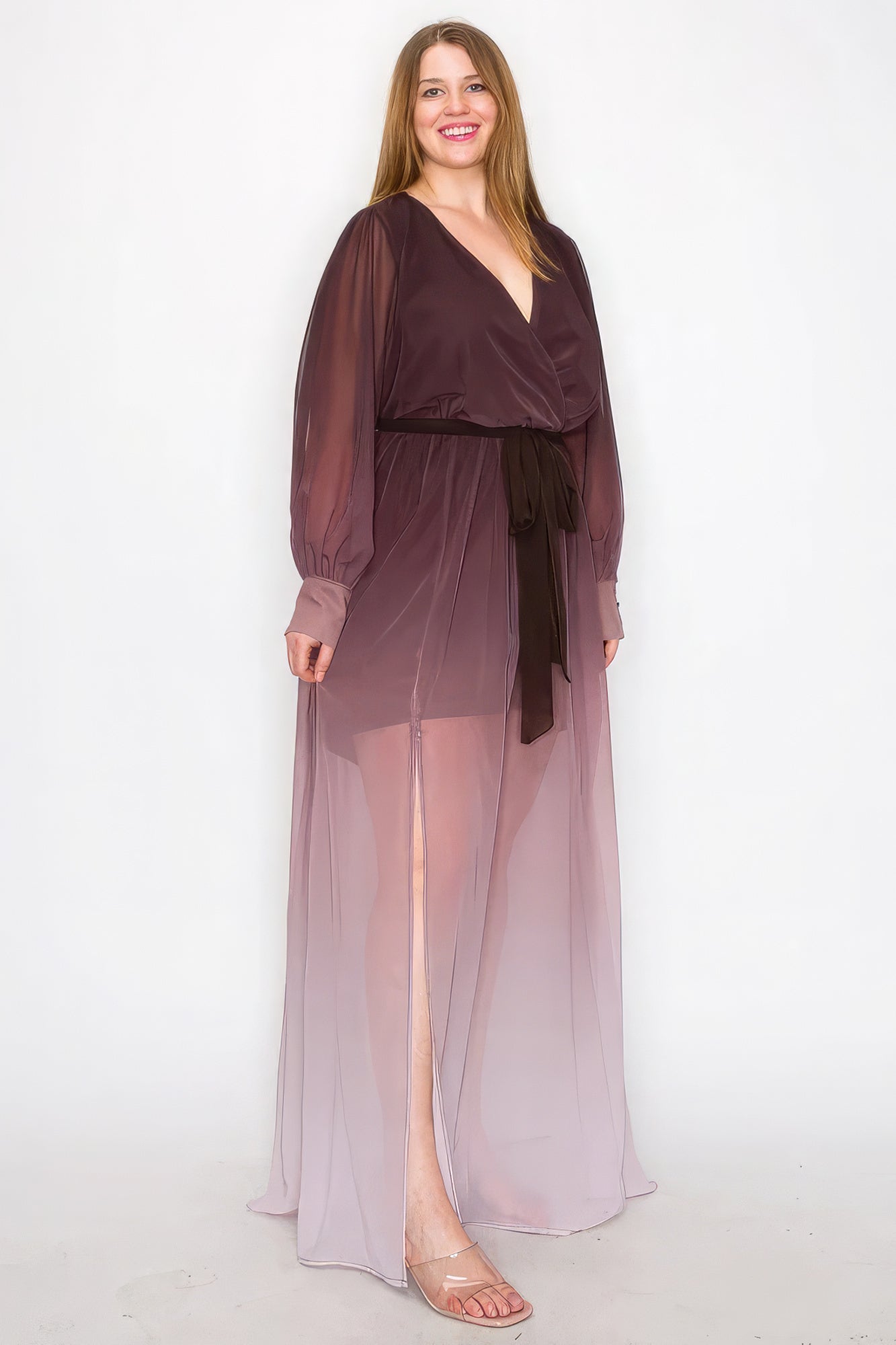 Ombre Chiffon Wrap Maxi Dress