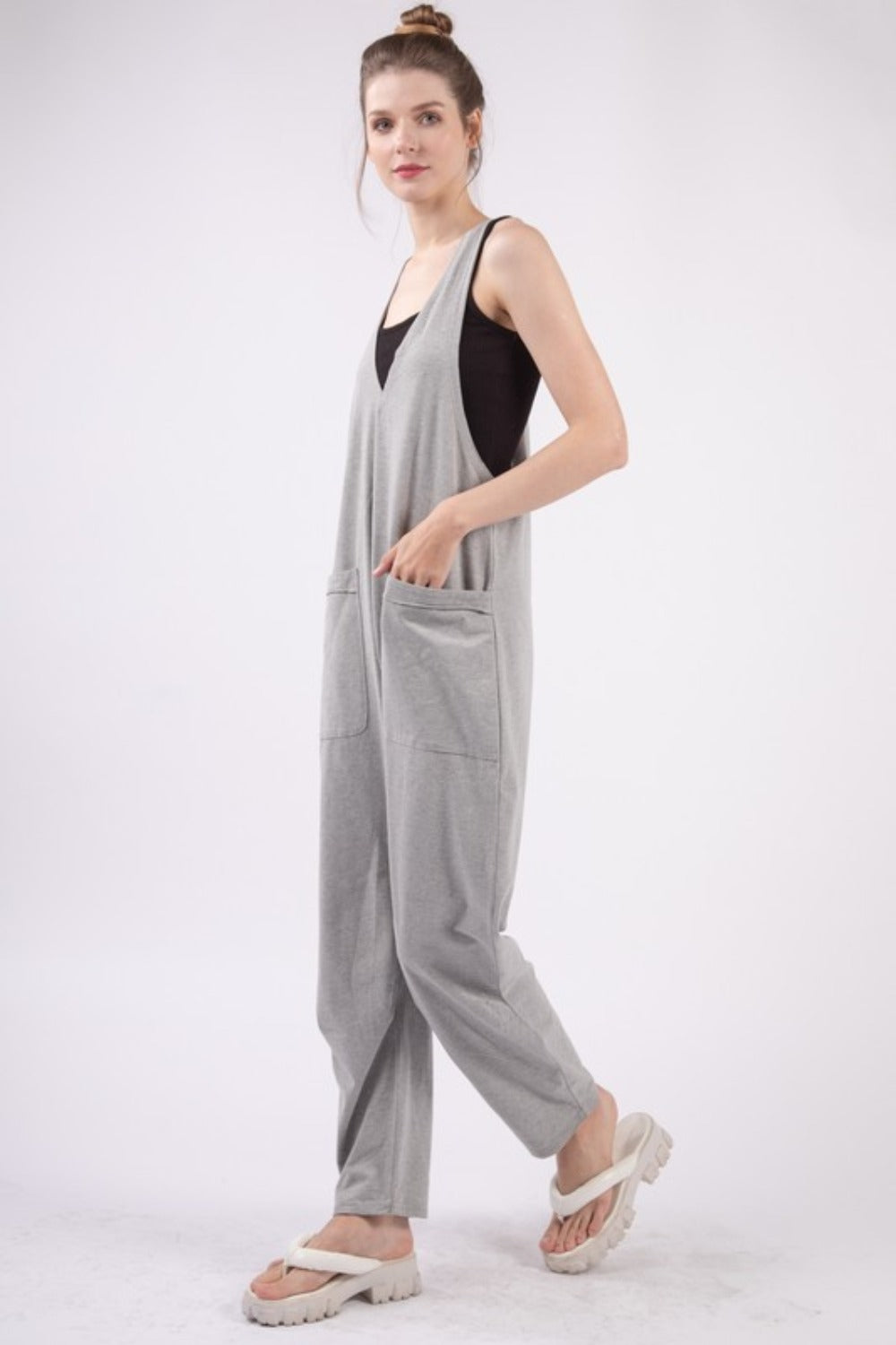 Plunge Jumpsuit with Pockets