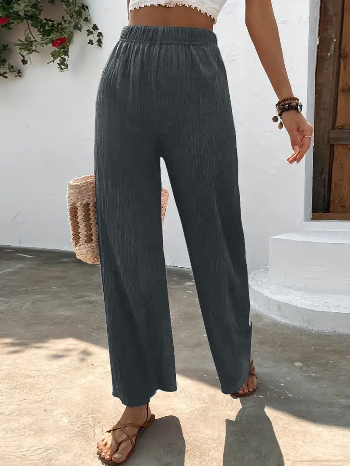 Textured Wide Leg Pants