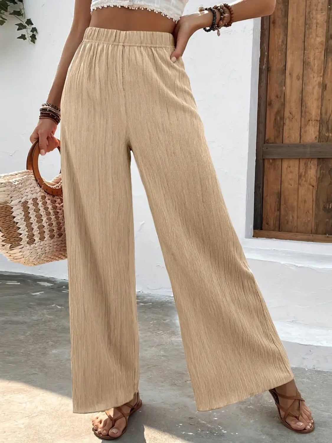 Textured Wide Leg Pants