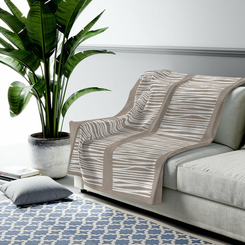 Abstract Lines Beige Plush Throw