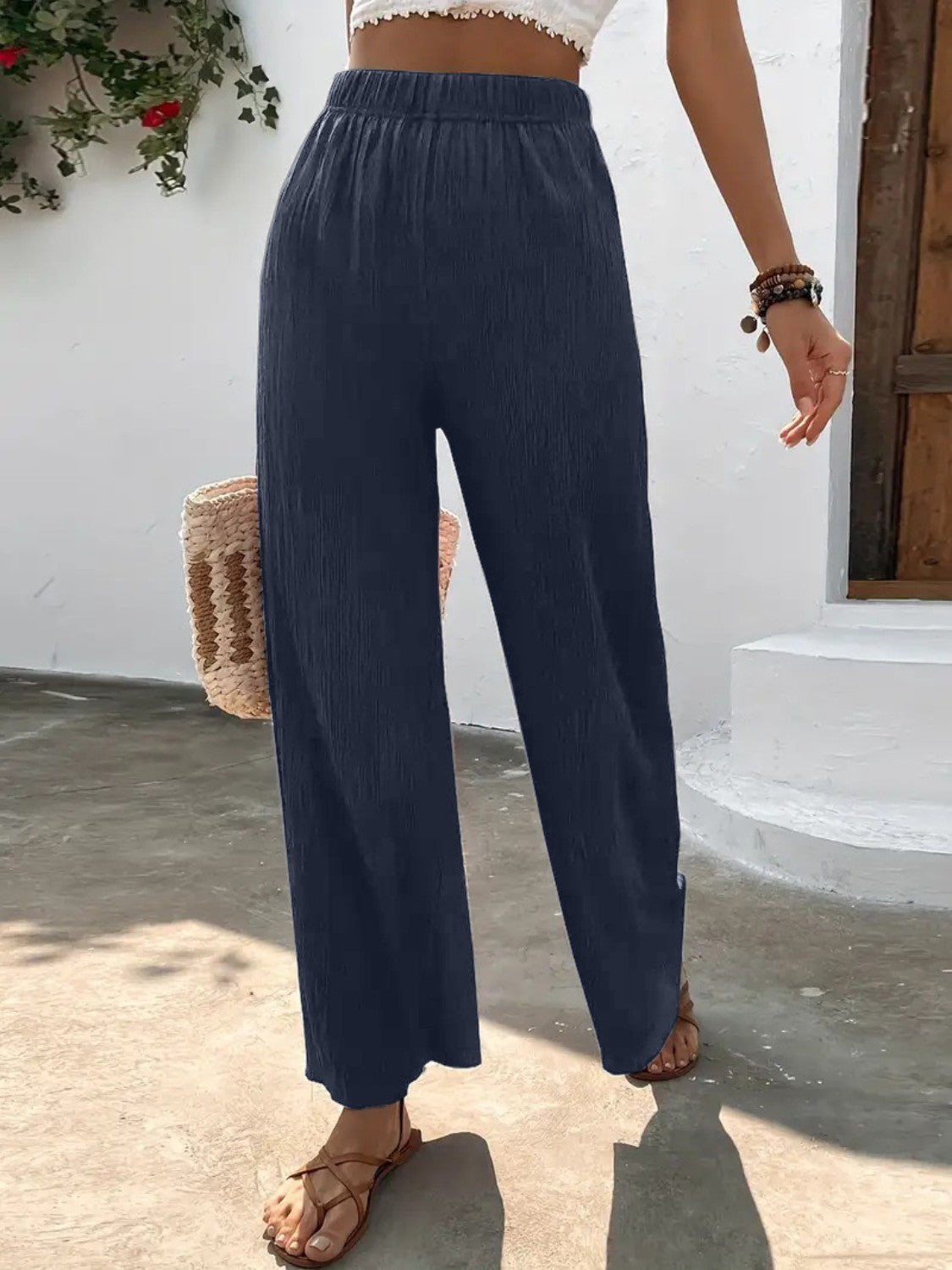 Textured Wide Leg Pants