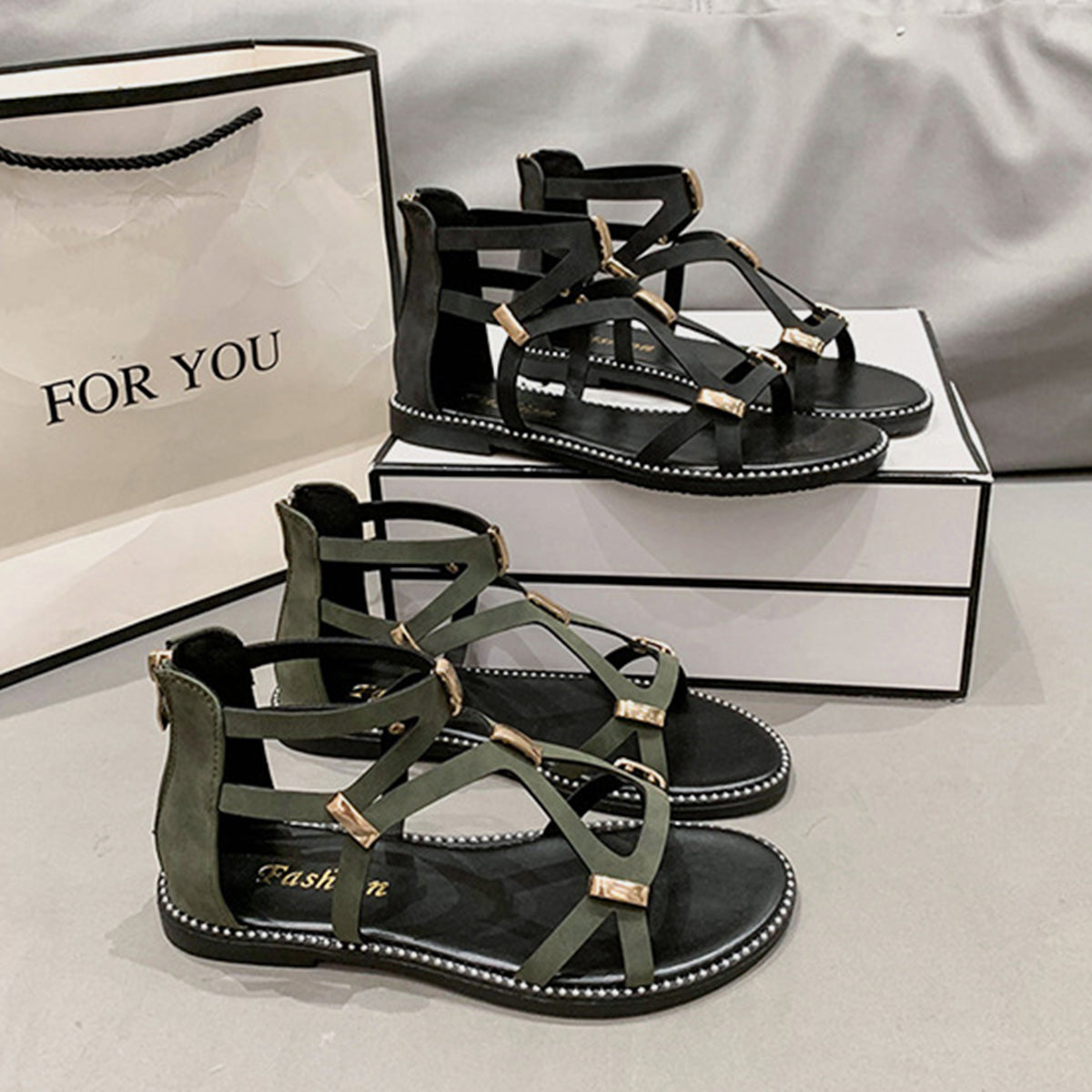 Zip Back Sandals