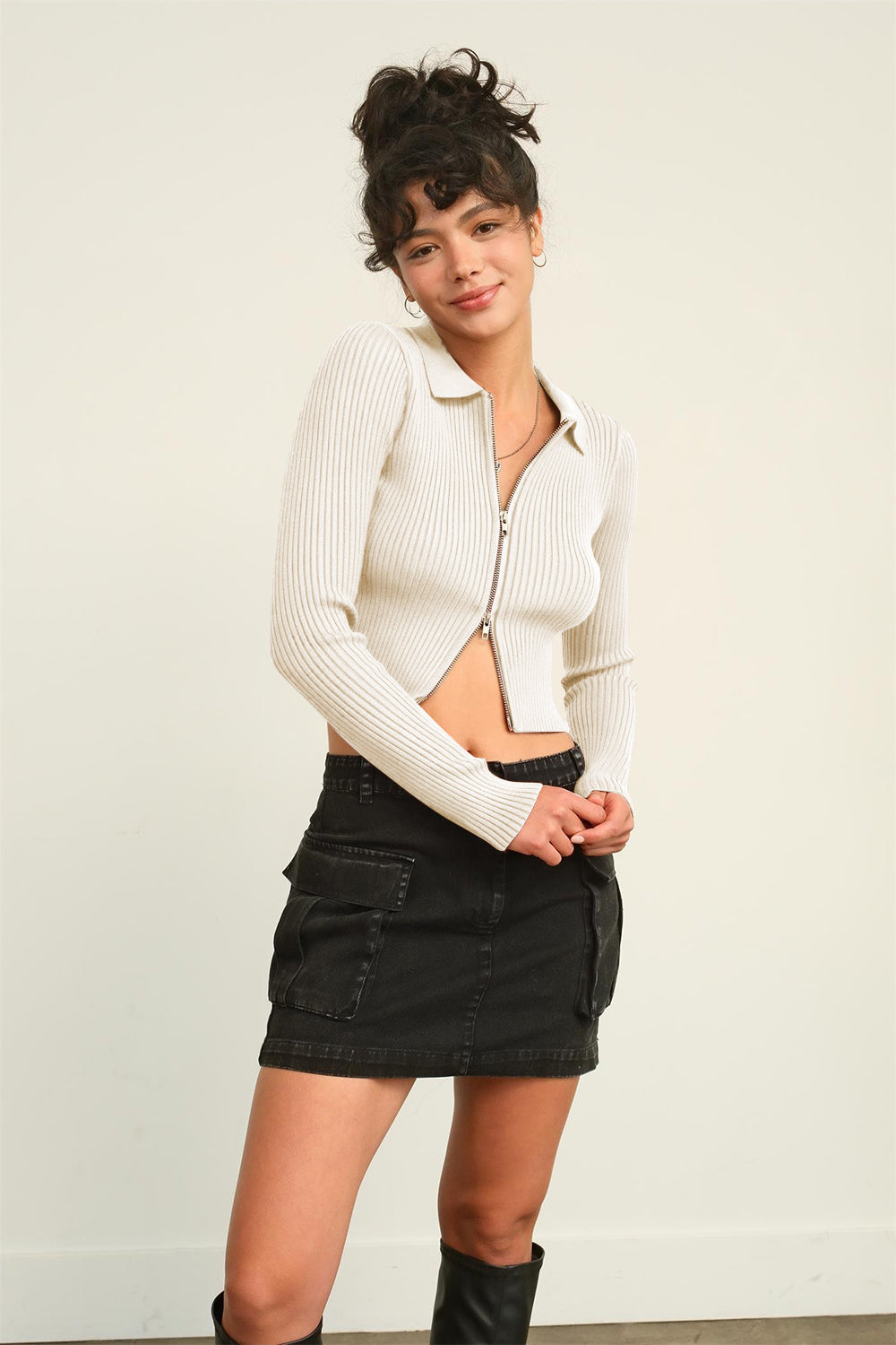 Double Zip Cropped Cardigan